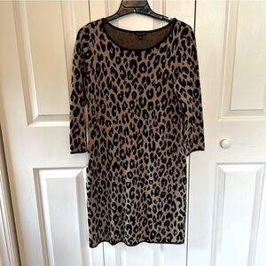Ann Taylor Black and Tan Leopard Print Long Sleeve Dress